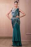 Buy Tarun Tahiliani Green Georgette Crystals Round Neck Asymmetric Layered Concept Saree With Blouse at Aza Fashions Buy_Tarun Tahiliani_Green Georgette Crystals Round Neck Asymmetric Layered Concept Saree With Blouse_at_Aza_Fashions