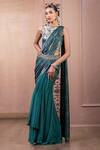 Tarun Tahiliani Green Georgette Crystals Round Neck Asymmetric Layered Concept Saree With Blouse Online at Aza Fashions Tarun Tahiliani_Green Georgette Crystals Round Neck Asymmetric Layered Concept Saree With Blouse_Online_at_Aza_Fashions