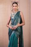 Buy Tarun Tahiliani Green Georgette Crystals Round Neck Asymmetric Layered Concept Saree With Blouse Online at Aza Fashions Buy_Tarun Tahiliani_Green Georgette Crystals Round Neck Asymmetric Layered Concept Saree With Blouse_Online_at_Aza_Fashions