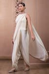 Buy_Tarun Tahiliani_Ivory Georgette Plain Round Neck Concept Dhoti Pant Saree _Online_at_Aza_Fashions