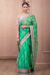 Buy Tarun Tahiliani Green Organza, Brocade Abstract Print Saree With Unstitched Blouse Fabric at Aza Fashions Buy_Tarun Tahiliani_Green Organza, Brocade Abstract Print Saree With Unstitched Blouse Fabric_at_Aza_Fashions