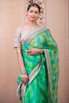 Buy Tarun Tahiliani Green Organza, Brocade Abstract Print Saree With Unstitched Blouse Fabric Online at Aza Fashions Buy_Tarun Tahiliani_Green Organza, Brocade Abstract Print Saree With Unstitched Blouse Fabric_Online_at_Aza_Fashions