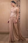 Buy_Tarun Tahiliani_Gold Tulle Embroidery Crystal Sweetheart Neck Sculpted Draped Gown _Online_at_Aza_Fashions