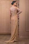 Tarun Tahiliani_Gold Crinkle Tulle Embroidery French Lace Shimmer Finish One Shoulder Gown _Online_at_Aza_Fashions