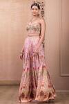 Buy_Tarun Tahiliani_Pink Georgette Embroidery Resham Botanical Bustier And Wide Legged Trouser Set _at_Aza_Fashions