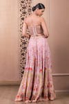 Tarun Tahiliani_Pink Georgette Embroidery Resham Botanical Bustier And Wide Legged Trouser Set _Online_at_Aza_Fashions