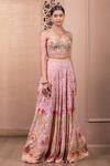 Buy_Tarun Tahiliani_Pink Georgette Embroidery Resham Botanical Bustier And Wide Legged Trouser Set _Online_at_Aza_Fashions