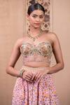 Shop_Tarun Tahiliani_Pink Georgette Embroidery Resham Botanical Bustier And Wide Legged Trouser Set _at_Aza_Fashions