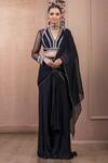 Buy_Tarun Tahiliani_Black Silk, Chiffon Sequins Plunge Neck Concept Saree With Blouse_at_Aza_Fashions