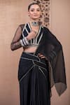Tarun Tahiliani_Black Silk, Chiffon Sequins Plunge Neck Concept Saree With Blouse_Online_at_Aza_Fashions