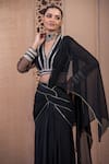 Buy_Tarun Tahiliani_Black Silk, Chiffon Sequins Plunge Neck Concept Saree With Blouse_Online_at_Aza_Fashions