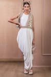 Buy_Tarun Tahiliani_Ivory Belt And Dress Georgette Embroidery Sequin Dress Sleeveless With Gilet _at_Aza_Fashions