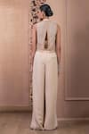 Tarun Tahiliani_Beige Banana Crepe Embroidery Sequin Jumpsuit Halter Sleeveless With Gilet _Online_at_Aza_Fashions