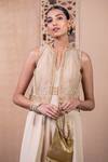 Shop_Tarun Tahiliani_Beige Banana Crepe Embroidery Sequin Jumpsuit Halter Sleeveless With Gilet _at_Aza_Fashions