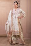 Buy_Tarun Tahiliani_Ivory Kurta And Trouser: Chanderi Printed Floral Notched Set For Women_at_Aza_Fashions
