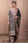 Buy_Tarun Tahiliani_Black Kurta And Trouser Chanderi Printed Floral Notched Set _at_Aza_Fashions