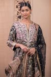 Buy_Tarun Tahiliani_Black Kurta And Trouser Chanderi Printed Floral Notched Set _Online_at_Aza_Fashions