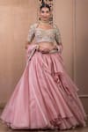 Buy_Tarun Tahiliani_Pink Shot Organza Embroidery Gota Waistband Flared Skirt Set For Women_at_Aza_Fashions