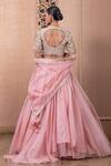 Tarun Tahiliani_Pink Shot Organza Embroidery Gota Waistband Flared Skirt Set For Women_Online_at_Aza_Fashions