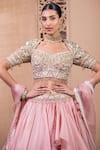 Shop_Tarun Tahiliani_Pink Shot Organza Embroidery Gota Waistband Flared Skirt Set For Women_at_Aza_Fashions