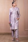 Buy_Tarun Tahiliani_Purple Brocade Woven Paisley Band Collar Floral Jacket And Trouser Set _Online_at_Aza_Fashions