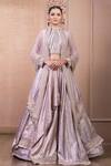 Buy_Tarun Tahiliani_Purple Brocade Woven Paisley Round High Neck Draped Lehenga Set _at_Aza_Fashions