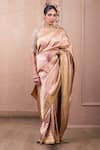 Buy_Tarun Tahiliani_Pink Brocade Woven Floral Saree With Unstitched Blouse _at_Aza_Fashions