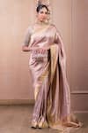 Buy_Tarun Tahiliani_Purple Brocade Woven Floral Saree With Unstitched Blouse For Women_at_Aza_Fashions