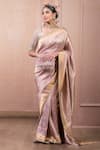 Buy_Tarun Tahiliani_Purple Brocade Woven Floral Saree With Unstitched Blouse _Online_at_Aza_Fashions