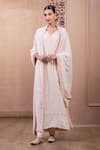 Buy_Tarun Tahiliani_Pink Stretch Net Embroidery Chikankari V Neck Kurta And Churidar Set _at_Aza_Fashions