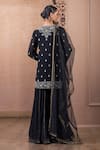 Tarun Tahiliani_Black Georgette Embroidery Chikankari Notched Kurta Sharara Set _Online_at_Aza_Fashions