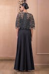 Tarun Tahiliani_Black Banana Crepe Embroidery Dori Jumpsuit Round Waistband With Cutwork Cape _Online_at_Aza_Fashions