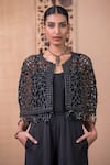 Shop_Tarun Tahiliani_Black Banana Crepe Embroidery Dori Jumpsuit Round Waistband With Cutwork Cape _at_Aza_Fashions