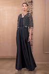 Buy_Tarun Tahiliani_Black Banana Crepe Embroidery Dori Jumpsuit Round Waistband With Cutwork Cape _Online_at_Aza_Fashions