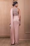 Shop_Tarun Tahiliani_Pink Tulle, Jersey Embroidery Round Neck Concept Saree With Bodysuit_at_Aza_Fashions