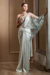 Buy_Tarun Tahiliani_Green Pre-draped Saree Foil Jersey Embroidery Resham Concept With Corset _at_Aza_Fashions