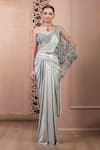 Buy_Tarun Tahiliani_Green Pre-draped Saree Foil Jersey Embroidery Resham Concept With Corset _Online_at_Aza_Fashions