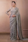 Buy_Tarun Tahiliani_Blue Saree  Crinkle Net Embroidered Crystal Round With Blouse _at_Aza_Fashions