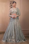 Buy_Tarun Tahiliani_Blue Blouse  Tulle Embroidered Crystal Metallic Crinkle Lehenga Saree With _at_Aza_Fashions