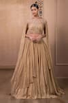 Buy_Tarun Tahiliani_Gold Crinkle Tulle Embroidered Crystal Straight Metallic Skirt With Blouse _Online_at_Aza_Fashions