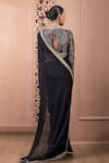 Tarun Tahiliani_Black Saree  Silk Chiffon Lace Scallop Neck With Chantilly Blouse _Online_at_Aza_Fashions