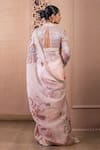 Tarun Tahiliani_Pink Blouse : Lace Embroidered Paisley Scallop Print Saree With Work For Women_Online_at_Aza_Fashions