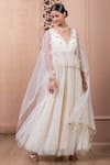 Buy_Tarun Tahiliani_Ivory Anarkali  Tulle Embroidered Crystal V Neck Overlay And Churidar Set _at_Aza_Fashions