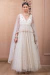 Buy_Tarun Tahiliani_Ivory Anarkali  Tulle Embroidered Crystal V Neck Overlay And Churidar Set _Online_at_Aza_Fashions