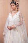 Shop_Tarun Tahiliani_Ivory Anarkali  Tulle Embroidered Crystal V Neck Overlay And Churidar Set _at_Aza_Fashions