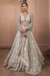 Buy_Tarun Tahiliani_Green Blouse  Georgette Embroidered Chanderi Layered Floral Pattern Lehenga Set _at_Aza_Fashions