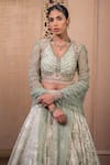 Buy_Tarun Tahiliani_Green Blouse  Georgette Embroidered Chanderi Layered Floral Pattern Lehenga Set _Online_at_Aza_Fashions