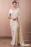 Buy_Tarun Tahiliani_Ivory Saree : Georgette Embroidered Mukaish With Chanderi Blouse For Women_at_Aza_Fashions