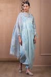 Buy_Tarun Tahiliani_Blue Dhoti Pant Georgette Embroidered Floral Straight Asymmetric Top And Set _at_Aza_Fashions