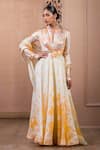 Buy_Tarun Tahiliani_Orange Anarkali Satin Organza And Foil Jersey Hand Painted & Set _at_Aza_Fashions